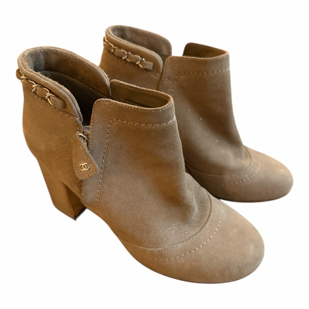 Chanel Tan Ankle Boots with chain detail
